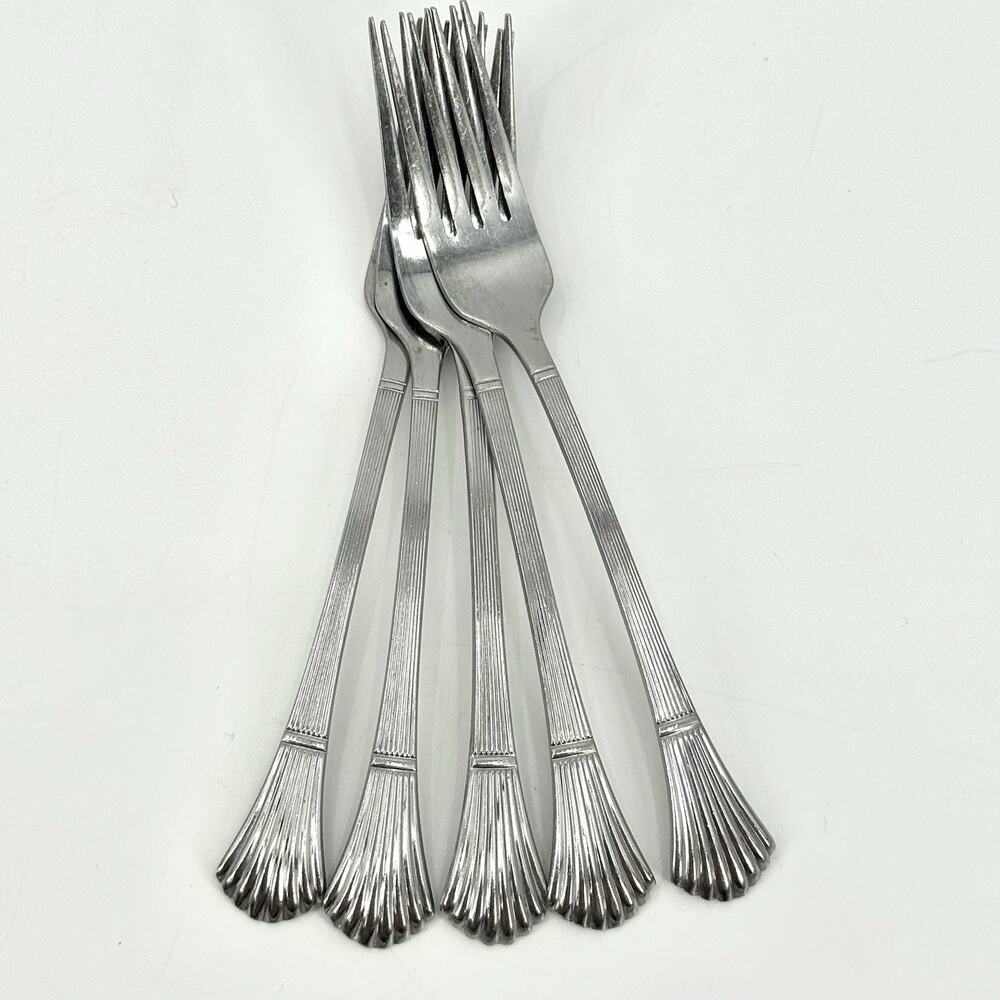 IMPERIAL INTL Modern Shell Lot of 5 Stainless Dinner Forks 7.25 Inch Korea VTG